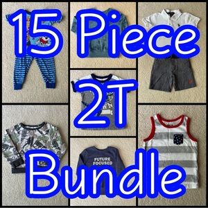 15 Piece Toddler Boy Size 2T Cat & Jack Oshkosh Polo Outfit Variety Bundle